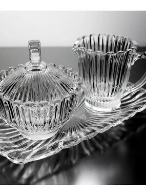 Mikasa Royal Suite Crystal Cream and Sugar Set with Tray 3 Piece Vintage Set NIB